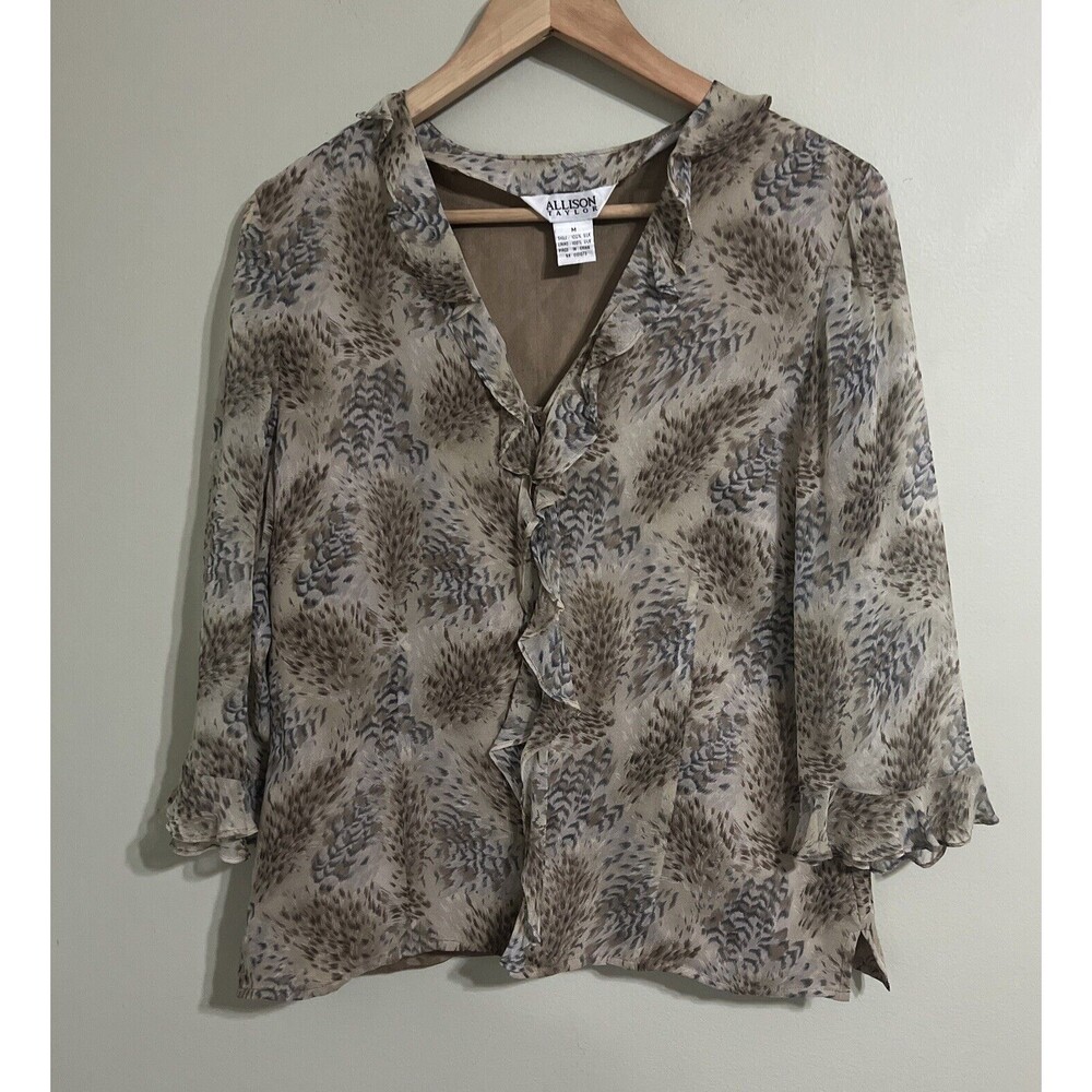 Allison Taylor 100% Silk Shirt Women's Medium Brown Blouse Top Career